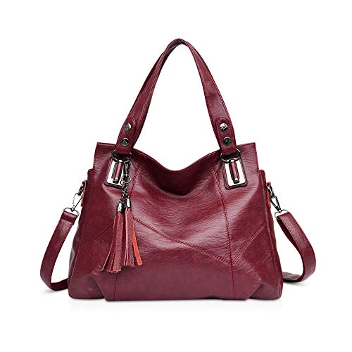 NICOLE & DORIS Damen Handtasche Mode Umhängetasche mit großer Kapazität Schultertasche Retro Shopper Einkaufstasche Weiches Leder Henkeltasche rot von NICOLE & DORIS