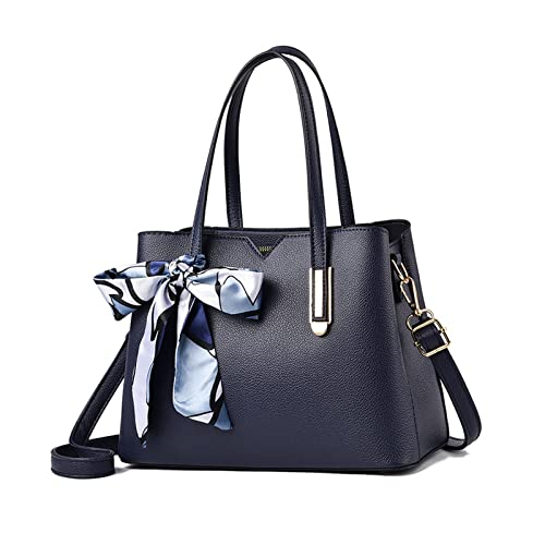 NICOLE & DORIS Damen Handtasche Modern Schultertasche Tote Handtasche Mittelgroß Frauen Umhängetasche PU Leder Henkeltasche mit Vielen Fächern Dunkelblau von NICOLE & DORIS