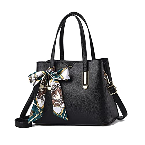 NICOLE & DORIS Damen Handtasche Modern Schultertasche Tote Handtasche Mittelgroß Frauen Umhängetasche PU Leder Henkeltasche mit Vielen Fächern Schwarz von NICOLE & DORIS