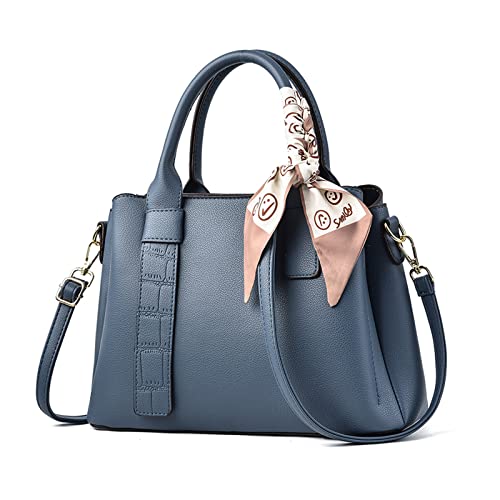 NICOLE & DORIS Damen Handtasche Modern Schultertaschen PU Leder Henkeltasche Elegante Frauen Umhängetasche Satchel Handtasche Shopper Tote Bag mit Seidentuch Blau von NICOLE & DORIS