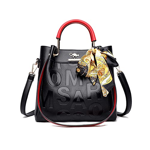 NICOLE & DORIS Damen Handtasche Modern Schultertaschen PU Leder Shopper Taschen Satchel Handtasche Designer Umhängetasche Bedruckte Tote Taschen mit Seidenschal Rot von NICOLE & DORIS