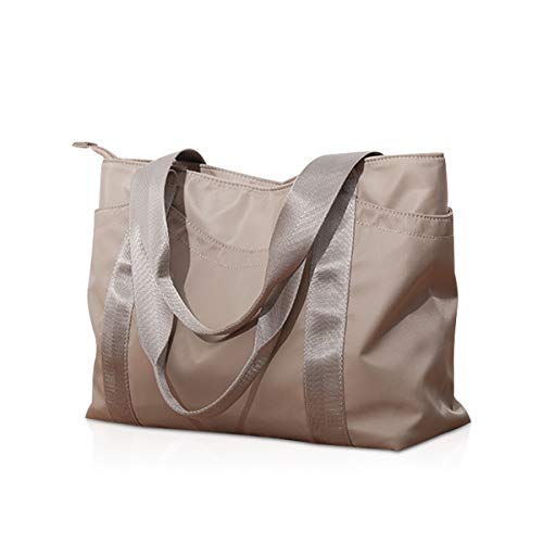 NICOLE & DORIS Damen Handtasche Nylon Schultertasche Umhängetasche Groß Shopper Tasche mit Reißverschluss Einkaufstasche wasserdichte Tote Bag Khaki von NICOLE & DORIS