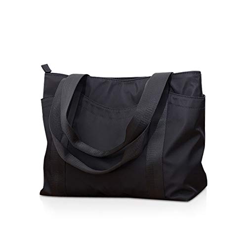 NICOLE & DORIS Damen Handtasche Nylon Schultertasche Umhängetasche Groß Shopper Tasche mit Reißverschluss Einkaufstasche wasserdichte Tote Bag Schwarz von NICOLE & DORIS