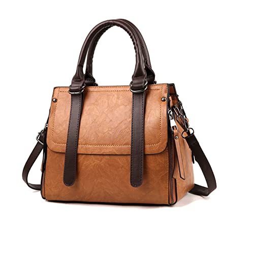 NICOLE & DORIS Damen Handtasche Retro Schultertasche Henkeltasche Groß Leder Frauen Umhängetasche Multifunktionale Tote für Büro Shopper Braun von NICOLE & DORIS