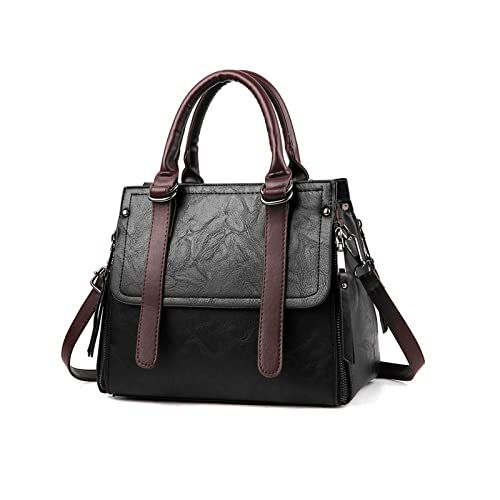 NICOLE & DORIS Damen Handtasche Retro Schultertasche Henkeltasche Groß Leder Frauen Umhängetasche Multifunktionale Tote für Büro Shopper Schwarz von NICOLE & DORIS