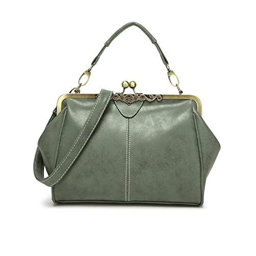 NICOLE & DORIS Damen Handtasche Retro Umhängetasche Elegant Abendtasche Geldbörse Kiss Lock Taschen mit Griff Henkeltasche PU Leder Schultertasche Grün von NICOLE & DORIS