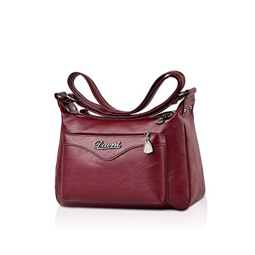 NICOLE & DORIS Damen Handtasche Schultertasche Casual Multifunktionale Umhängetaschen Groß für Arbeit Schule Shopper Lässige Rotwein von NICOLE & DORIS