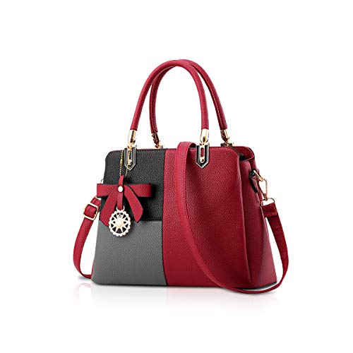 NICOLE&DORIS Damen Handtasche Schultertasche Frau Top Griff Taschen Umhängetasche Retro Weiblich Designer Große Tasche Weinrot A von NICOLE & DORIS