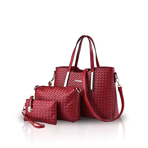 NICOLE&DORIS Damen Handtasche Set Geldbörse Crossbody Schulter Beutel Geldbeutel Tasche Tote Weiches PU Rotwein von NICOLE & DORIS