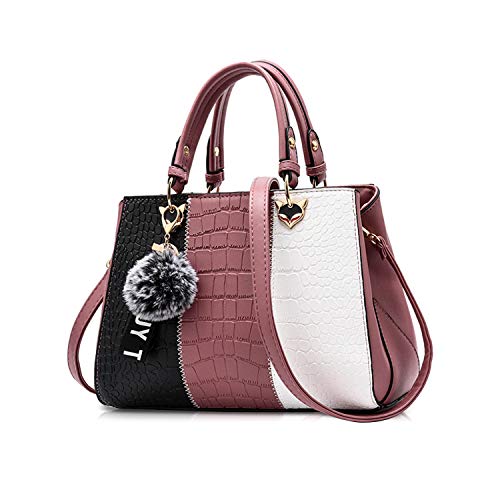 NICOLE & DORIS Damen Handtasche Umhängetasche Henkeltasche Kuriertasche Elegant Damen Handtaschen mit Kaninchen Pelz Kugel Plüsch Schlüsselring Pink 1 von NICOLE & DORIS