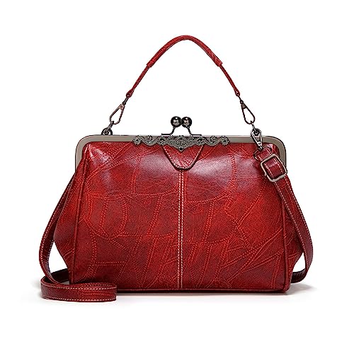 NICOLE & DORIS Damen Handtasche mit Griff Elegant Abendtasche Kiss Lock Henkeltasche PU Leder Retro Umhängetasche Geldbörse für Hochzeit Hochzeit Bankett Rot von NICOLE & DORIS