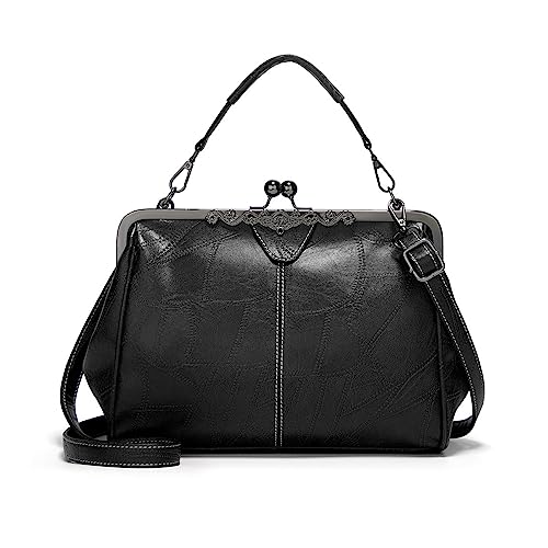 NICOLE & DORIS Damen Handtasche mit Griff Elegant Abendtasche Kiss Lock Henkeltasche PU Leder Retro Umhängetasche Geldbörse für Hochzeit Hochzeit Bankett Schwarz von NICOLE & DORIS