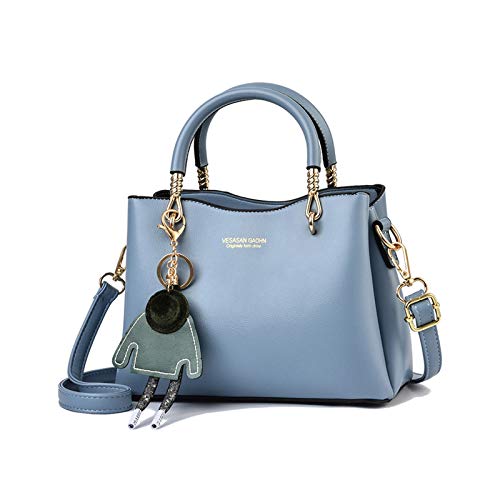 NICOLE & DORIS Damen Handtasche mit großer Kapazität PU Leder Schultertasche Shopper Casual Umhängetasche Designer Tasche mit Anhänger Hellblau von NICOLE & DORIS