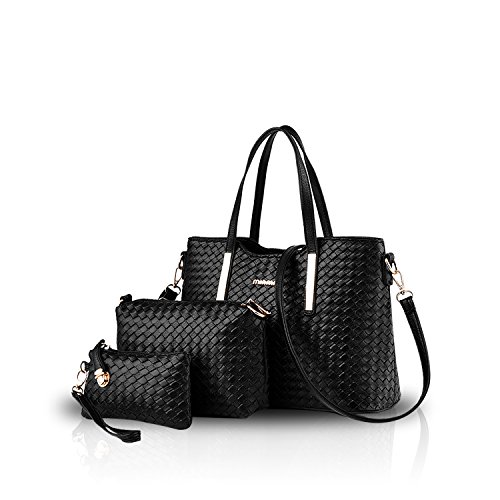 NICOLE & DORIS Damen Handtaschen 3 Stück Handtasche Set für Damen Totes Taschen Umhängetaschen Schultertaschen Schwarz von NICOLE & DORIS