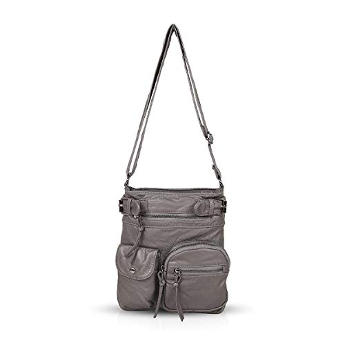 NICOLE & DORIS Handtasche Damen Retro Umhängetasche Frauen Kuriertaschen Weiche Leder Schultertaschen Hobo Taschen Cross Body Messenger Bags Grau von NICOLE & DORIS