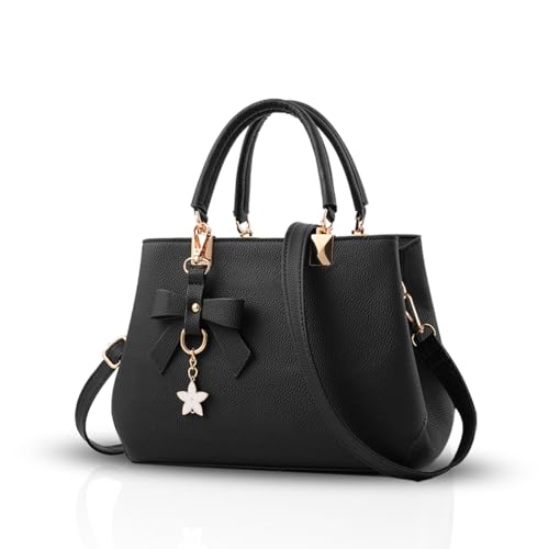 NICOLE & DORIS Damen Handtaschen Designer Tasche Elegante Frauen Umhängetasche PU Leather Shopper Henkeltasche mit Abnehmbar Schulterriemen Schwarz von NICOLE & DORIS