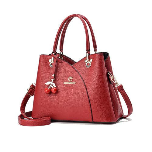 NICOLE & DORIS Damen-Handtaschen Elegant Damen-Umhängetaschen mit Anhänger Umhängetaschen mit verstellbarem und abnehmbarem Schulterriemen Wasserdichtes PU-Leder Burgunderrot von NICOLE & DORIS