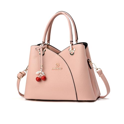 NICOLE & DORIS Damen-Handtaschen Elegant Damen-Umhängetaschen mit Anhänger Umhängetaschen mit verstellbarem und abnehmbarem Schulterriemen Wasserdichtes PU-Leder Rosa von NICOLE & DORIS