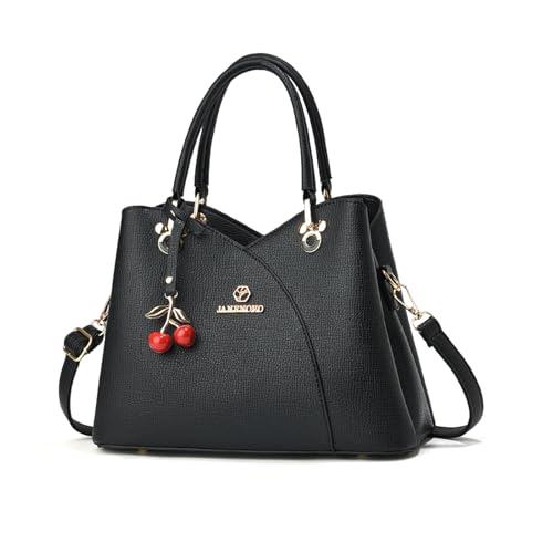 NICOLE & DORIS Damen-Handtaschen Elegant Damen-Umhängetaschen mit Anhänger Umhängetaschen mit verstellbarem und abnehmbarem Schulterriemen Wasserdichtes PU-Leder Schwarz von NICOLE & DORIS