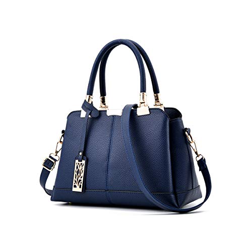 NICOLE & DORIS Damen Handtaschen Elegante Damen Tasche Designe Frauen Umhängetasche PU Weiche Ledertasche Tote Bag Mit Anhänger Blau von NICOLE & DORIS