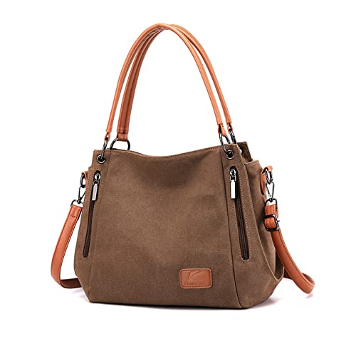 NICOLE & DORIS Damen Handtaschen Groß Canvas Schultertasche Frauen Umhängentasche mit Abnehmbarem Schultergurt Tote Bag für Büro Schule Einkauf Ausflug Braun von NICOLE & DORIS