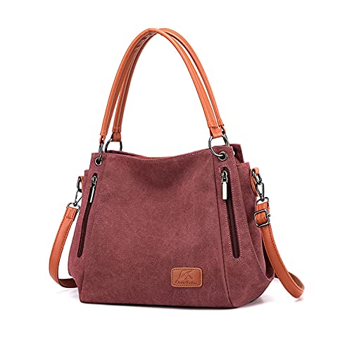 NICOLE & DORIS Damen Handtaschen Groß Canvas Schultertasche Frauen Umhängentasche mit Abnehmbarem Schultergurt Tote Bag für Büro Schule Einkauf Ausflug Lila Kaffee von NICOLE & DORIS