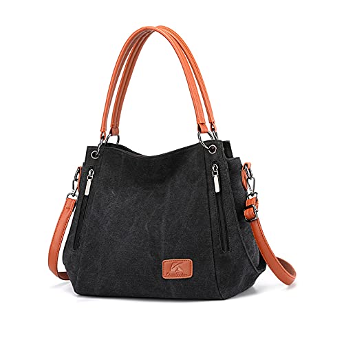 NICOLE & DORIS Damen Handtaschen Groß Canvas Schultertasche Frauen Umhängentasche mit Abnehmbarem Schultergurt Tote Bag für Büro Schule Einkauf Ausflug Schwarz von NICOLE & DORIS