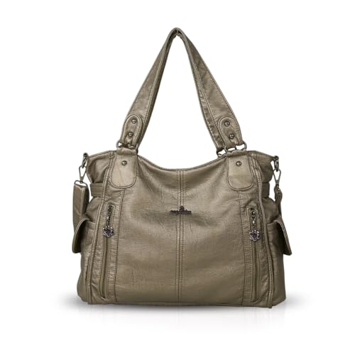 NICOLE & DORIS Damen Handtaschen Groß Retro Schultertasche Hobo Bag Leder Frauen Umhängetasche Bronze von NICOLE & DORIS