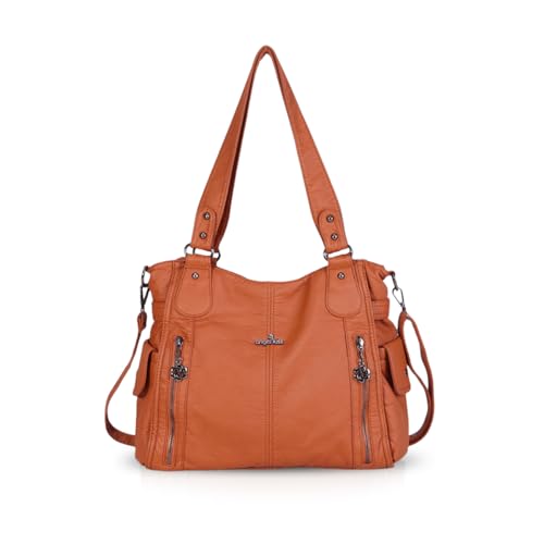 NICOLE & DORIS Damen Handtaschen Groß Retro Schultertasche Hobo Bag Leder Frauen Umhängetasche Caffe von NICOLE & DORIS