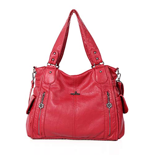 NICOLE & DORIS Damen Handtaschen Groß Retro Schultertasche Hobo Bag Leder Frauen Umhängetasche Rot von NICOLE & DORIS
