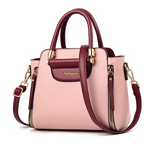 NICOLE & DORIS Damen Handtaschen Klein Modern Schultertaschen PU Leder Frauen Umhängetasche Top Griff Tasche Mehrfarbige Henkeltasche Damen Kuriertaschen Rosa von NICOLE & DORIS