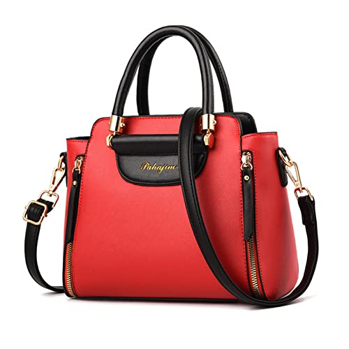 NICOLE & DORIS Damen Handtaschen Klein Modern Schultertaschen PU Leder Frauen Umhängetasche Top Griff Tasche Mehrfarbige Henkeltasche Damen Kuriertaschen Rot von NICOLE & DORIS