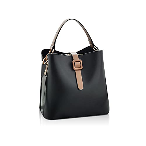 NICOLE & DORIS Damen Handtaschen Klein Schultertaschen Frauen Umhängetasche Stilvolle Beuteltasche Handy Tasche Weiche Ledertasche mit 2 Schulterriemen Schwarz von NICOLE & DORIS