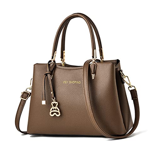 NICOLE & DORIS Damen Handtaschen Mode Schultertaschen PU Leder Henkeltasche Frauen Umhängetasche wasserdichte Handtasche Shopper Taschen mit Anhänger Khaki von NICOLE & DORIS