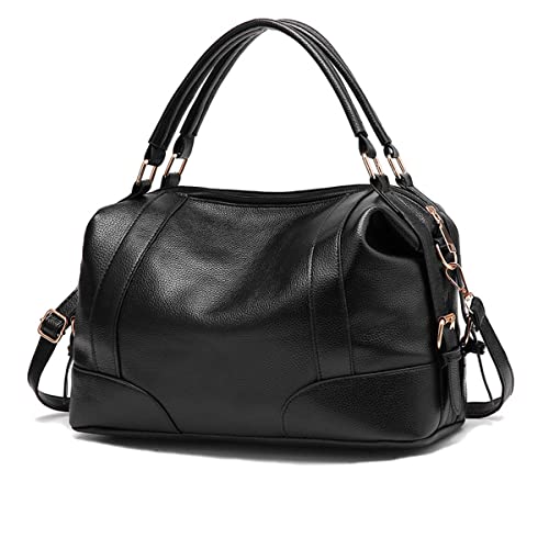 NICOLE & DORIS Damen Handtaschen Öl gewachste Tasche Top-Griffe Crossbody Boston Taschen Schwarz von NICOLE & DORIS