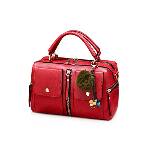 NICOLE & DORIS Damen Mode Handtaschen Modestil Kunstleder Tasche Reißverschluss Umhängetasche Damen Einkaufstasche Umhängetasche PU Leder Kleine Quadratische Tasche Rot von NICOLE & DORIS