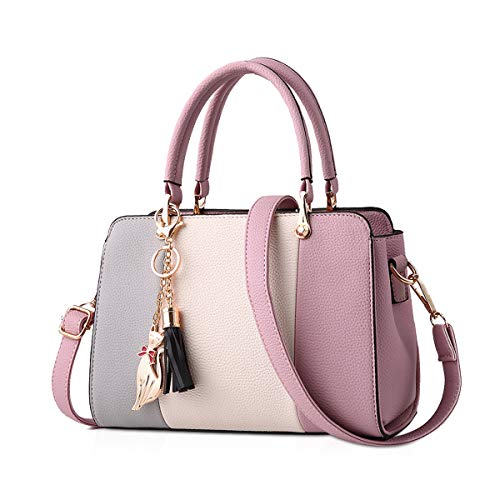 NICOLE & DORIS Damen Handtaschen Quasten Taschen Reißverschluss Schultertaschen Einkaufstasche Umhängetasche für Damen PU Leder Tasche Mit Anhänger Rosa von NICOLE & DORIS