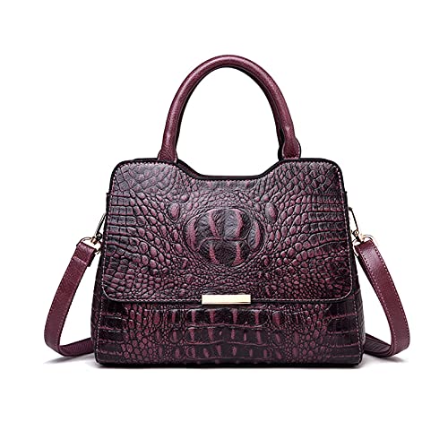 NICOLE & DORIS Damen Handtaschen Retro Krokodilmuster Schultertasche Designer Frauen Umhängetasche PU Leder Shopper Tote Tasche mit Abnehmbarem Schulterriemen Lila von NICOLE & DORIS
