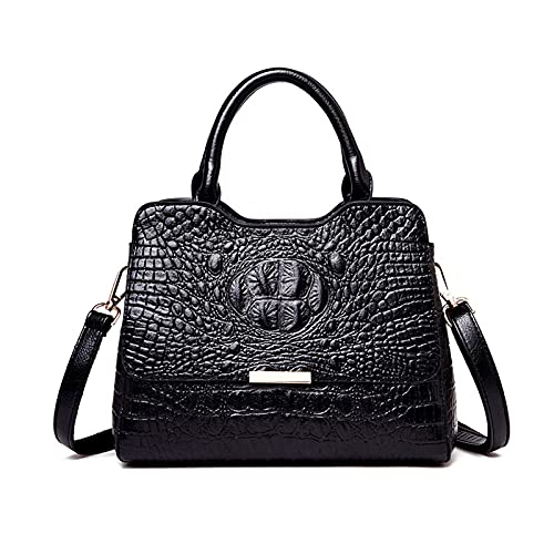NICOLE & DORIS Damen Handtaschen Retro Krokodilmuster Schultertasche Designer Frauen Umhängetasche PU Leder Shopper Tote Tasche mit Abnehmbarem Schulterriemen Schwarz von NICOLE & DORIS