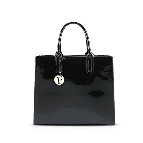 NICOLE&DORIS Damen Handtaschen Tote Umhängetasche Crossbody Bag Schultertaschen Henkeltaschen Tasche Glänzend PU Schwarz von NICOLE & DORIS