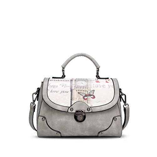 NICOLE&DORIS Damen Handtaschen Tote Umhängetasche Schultertaschen Henkeltaschen Tasche Crossbody Bag Multifunktion Wasserdicht Dauerhaft PU Grau von NICOLE & DORIS