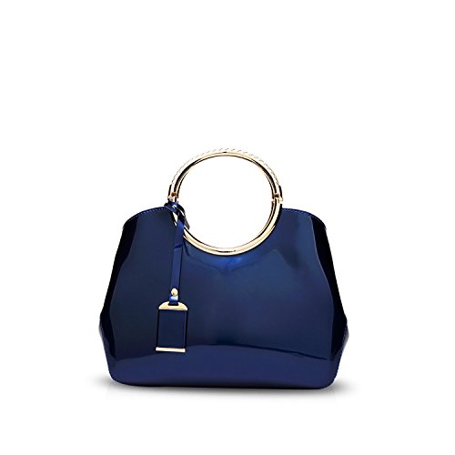 NICOLE & DORIS Damen Handtasche Lackleder Clutch Henkeltasche Abendtasche Umhängetasche wasserdichte Schultertaschen Mode Tasche mit Abnehmbarem Schultergurt Blau von NICOLE & DORIS