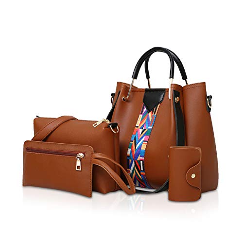 NICOLE & DORIS Damen Handtaschen Umhängetaschen 4 Stück Handtaschen für Damen Top-Griffe Schultertaschen Taschen Geldbörse Brieftasche Braun von NICOLE & DORIS