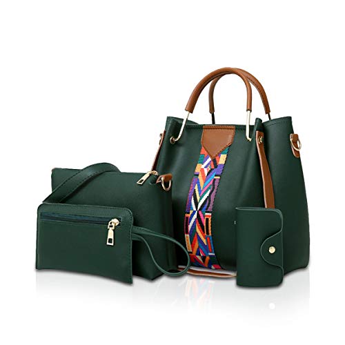 NICOLE & DORIS Damen Handtaschen Umhängetaschen 4 Stück Handtaschen für Damen Top-Griffe Schultertaschen Taschen Geldbörse Brieftasche Grün von NICOLE & DORIS