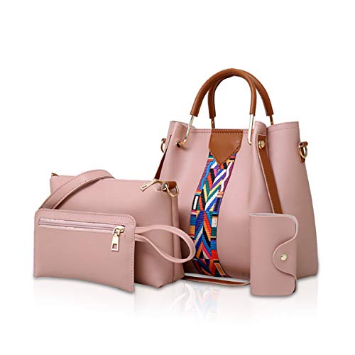 NICOLE & DORIS Damen Handtaschen Umhängetaschen 4 Stück Handtaschen für Damen Top-Griffe Schultertaschen Taschen Geldbörse Brieftasche Rosa von NICOLE & DORIS