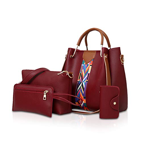 NICOLE & DORIS Damen Handtaschen Umhängetaschen 4 Stück Handtaschen für Damen Top-Griffe Schultertaschen Taschen Geldbörse Brieftasche rot von NICOLE & DORIS