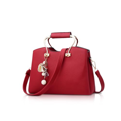 NICOLE&DORIS Damen Handtaschen Schultertasche mit Tragegriff Umhängetasche für Damen Ledertasche mit langem Riemen Weinrot von NICOLE & DORIS