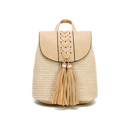 NICOLE & DORIS Damen Kleine Rucksack Stroh Rucksack Sommer Strandtasche Mode Rucksäcke Kordelzug Schultertasche Casual Daypack Reiserucksack Tagesrucksack mit Quasten Khaki NICOLE & DORIS Damen Kleine Rucksack Stroh Rucksack Sommer Strandtasche Mode Rucksäcke Kordelzug Schultertasche Casual Daypack Reiserucksack Tagesrucksack mit Quasten Khaki von NICOLE & DORIS