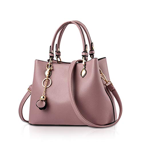 NICOLE & DORIS Damen Kleine Top Griff Henkeltasche Kunstleder Umhängetasche Handtasche Tote Shopper mit Anhänger Schlüsselring Rosa von NICOLE & DORIS