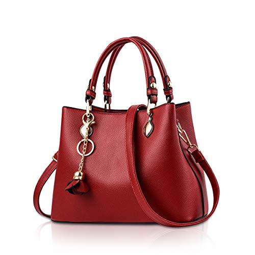 NICOLE & DORIS Damenhandtasche, Umhängetasche, modisch, weich, PU-Leder, elegant, Crossbody für Arbeit, Shopping, Weinrot, L, Elegant, elegant von NICOLE & DORIS